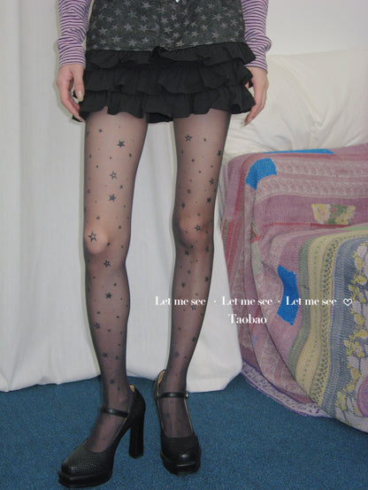 LET ME SEE - Kawaii Star Print Tights tights let me see Black