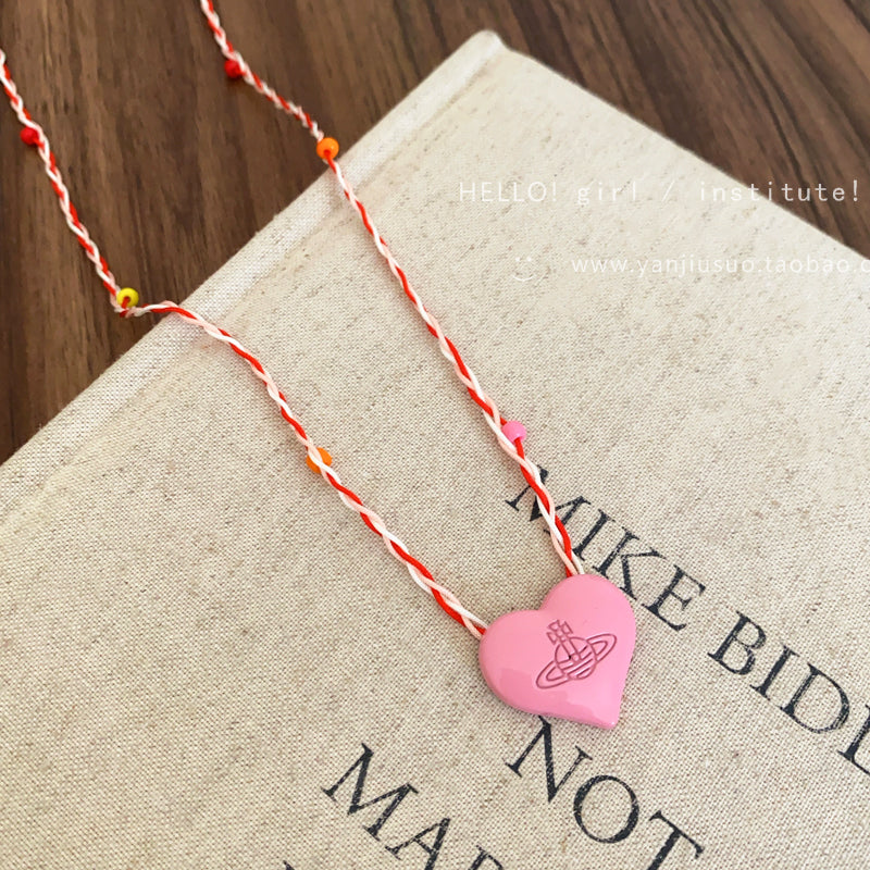 GIRL INSTITUTE - Colorful Planet Heart Necklace necklace GIRL INSTITUTE Pink