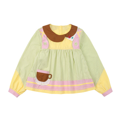 Lutra Jump - Decora Kei Asymmetrical Doll Collar Stripe Shirt blouse Lutra Jump Long Sleeve Version S