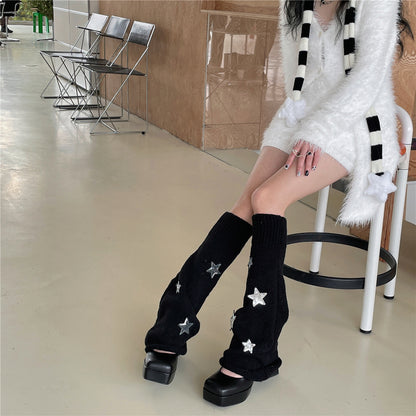 LET ME SEE - Y2K Star Stripe Leg Warmers Stacked Socks leg warmmers let me see Black