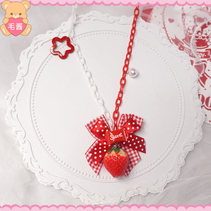 MaoJiang Strawberry Bow Necklace | Kawaii Long Pendant Chain necklace maojiang Long Necklace