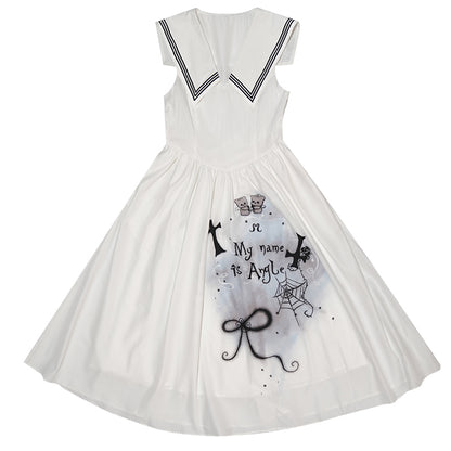 daytoday everyday institute - Kawaii Sleeveless Sailor Dress dress daytoday everyday institute White S