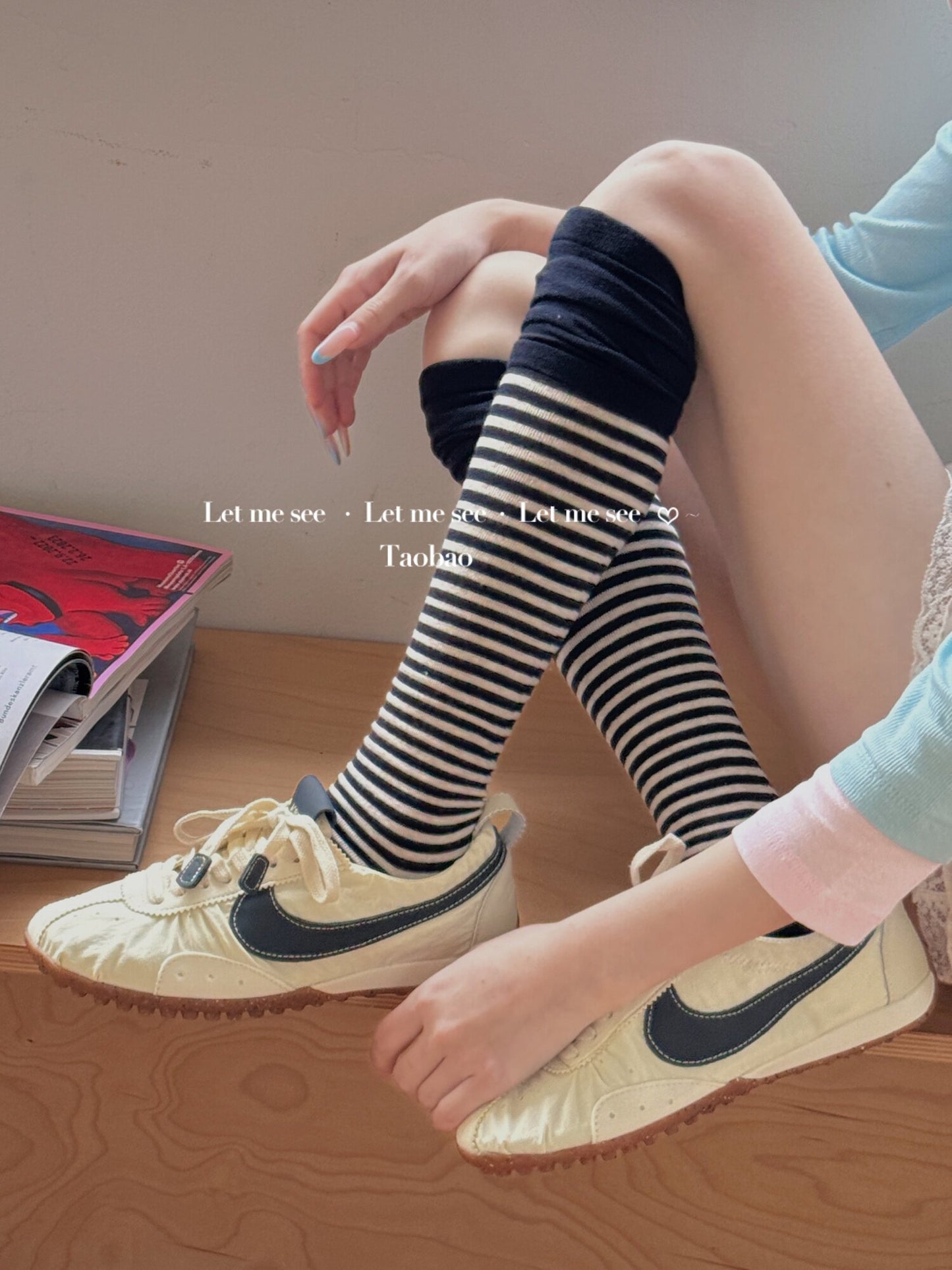 LET ME SEE - Striped Contrast Slouch Socks socks let me see Navy