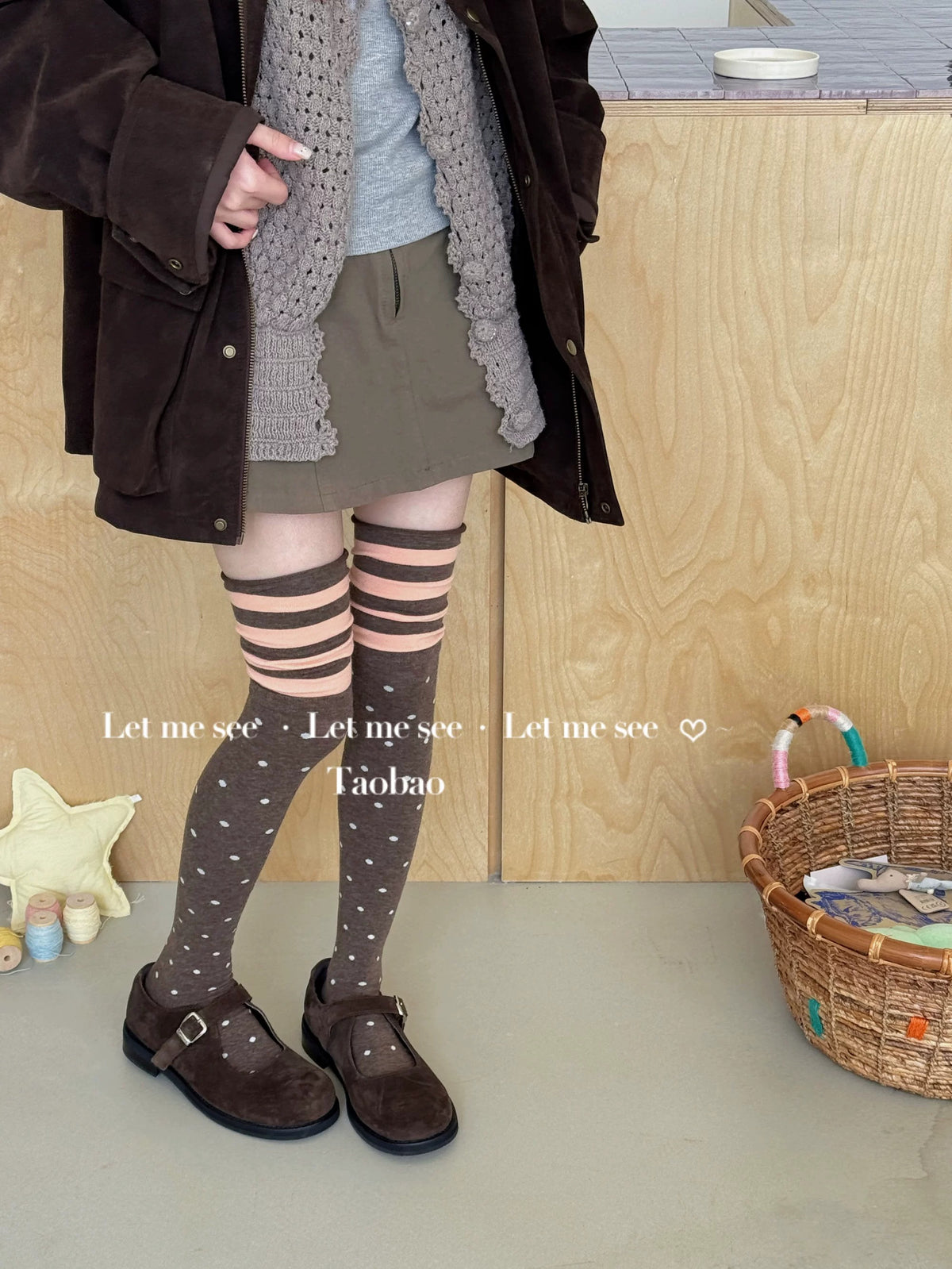 LET ME SEE - Polka Dot & Striped Over-the-Knee Socks socks let me see Brown