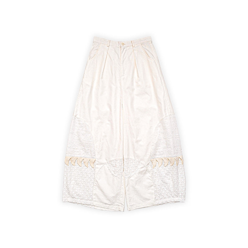 Meugler Multi-Fabric Patchwork Dog Face Pure White/Printed Casual Wide-Leg Pants pants Meugler Pure White Version S