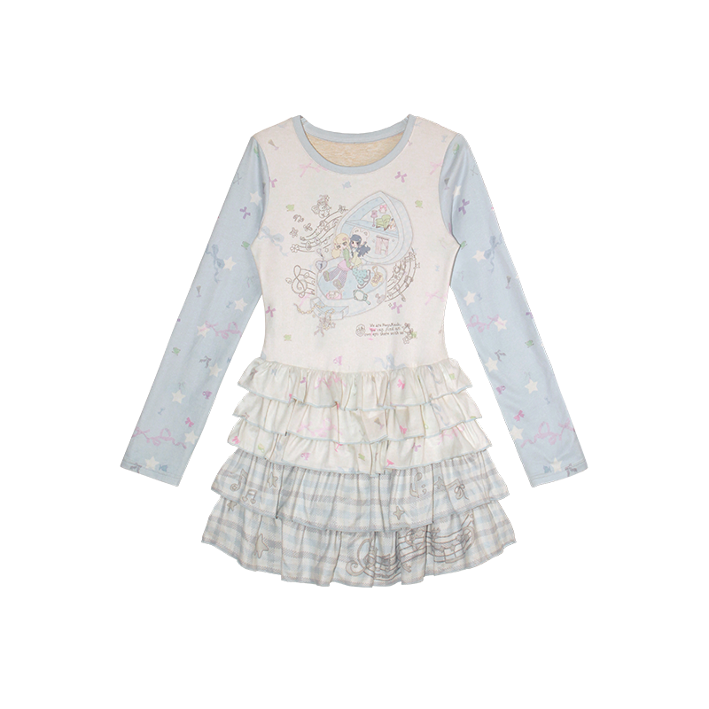 NeogoMade – Kawaii Star Print Ruffle Cake Dress dress NeogoMade Blue Grey S