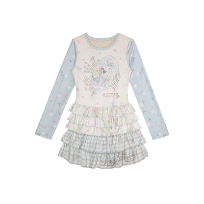 NeogoMade – Kawaii Star Print Ruffle Cake Dress dress NeogoMade Blue Grey S