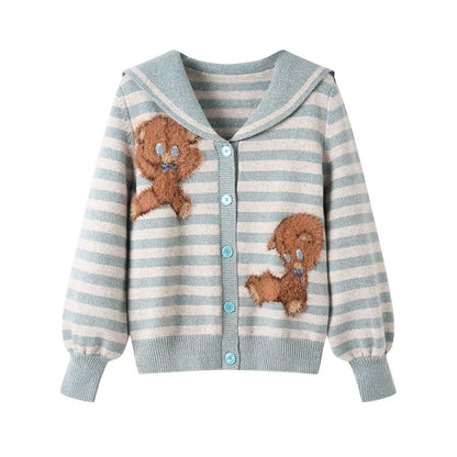 tntntutu - Teddy Striped Sailor Collar Knit Cardigan cardigan tntntutu Beige S