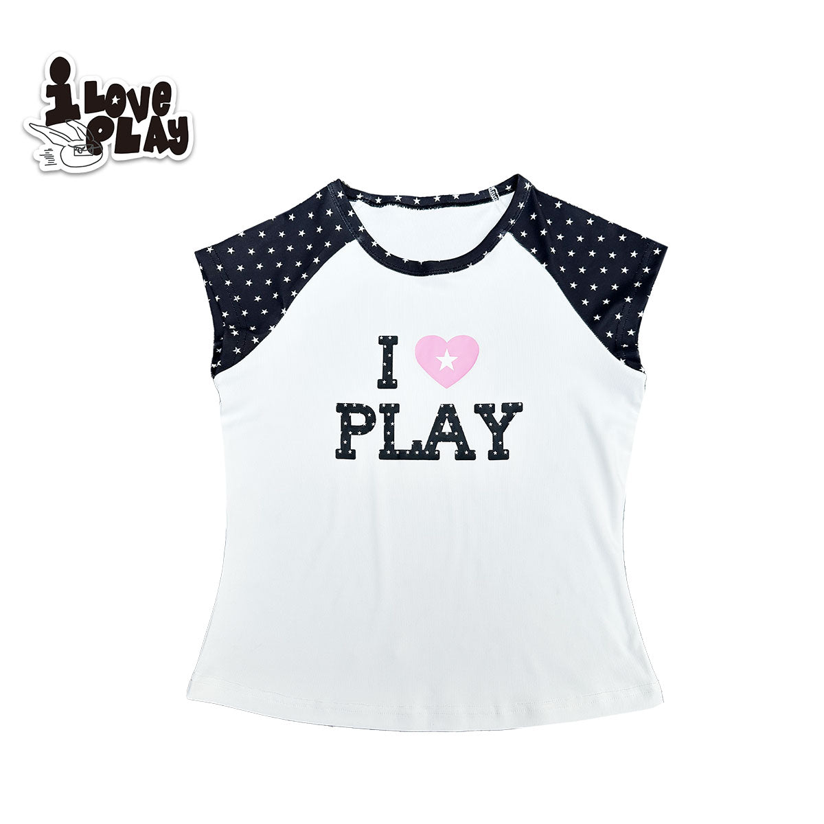 Loveplay - Decora Kei Raglan T Shirt Star Print Color Block shirt loveplay Black S