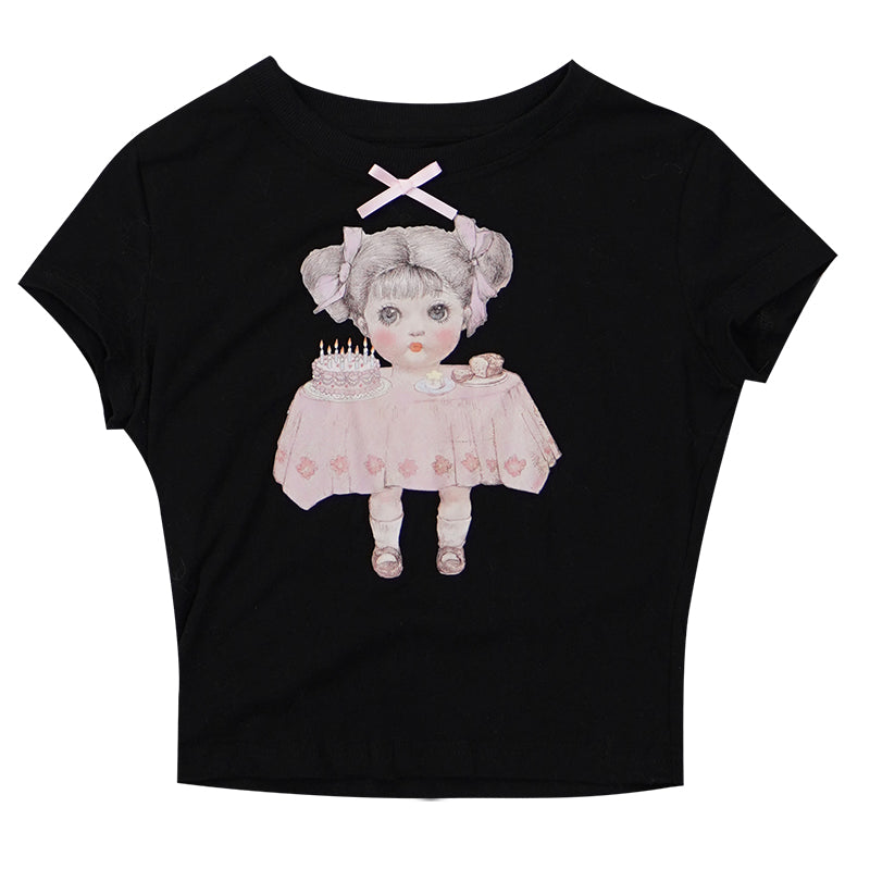 Daytoday Everyday Institute - Girly Kawaii Doll Tee Angel Tears tshirt daytoday everyday institute Black S