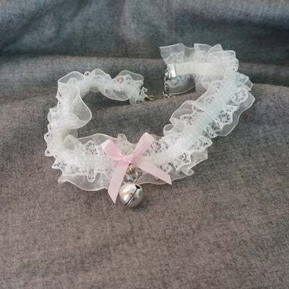 MaoJiang - Kawaii Lace Bell Choker Ribbon Collar necklace maojiang Pink