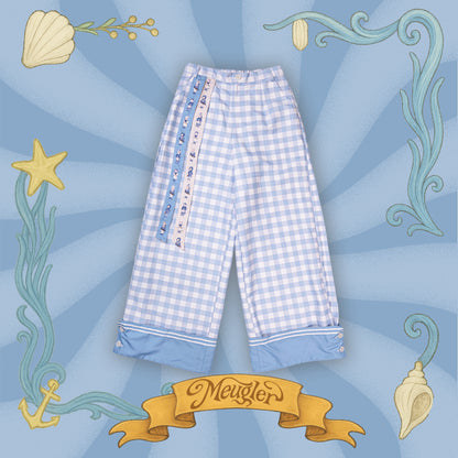 Meugler - Kawaii Wide Leg Pants Blue White Plaid Pants pants Meugler