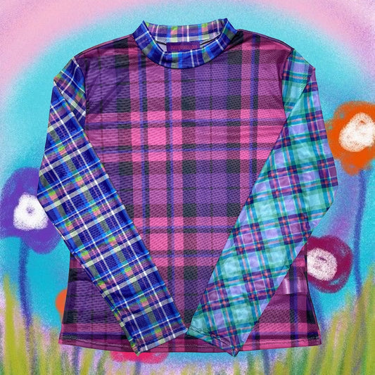 Decora Kei Mesh Base Shirt – Breathable Loose Fit shirt bunnybunnygun Plaid S