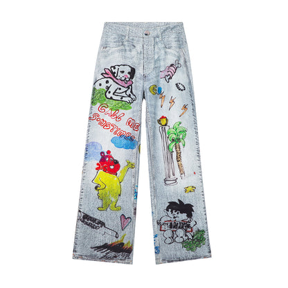Tntntutu - Decora Kei White Graffiti Denim Pants pants tntntutu