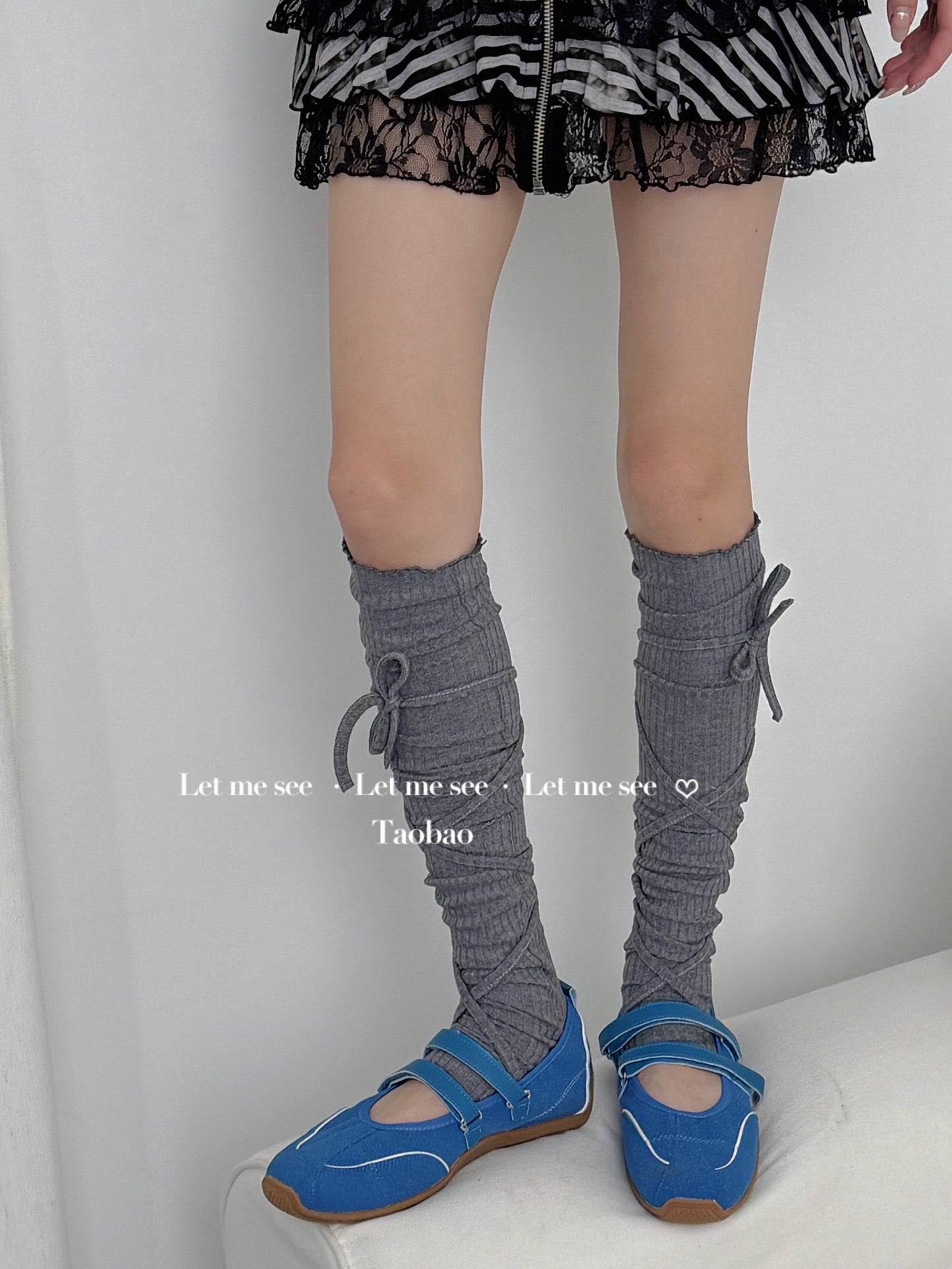 LET ME SEE - Solid Color Knit Stirrup Leg Warmers socks let me see Grey