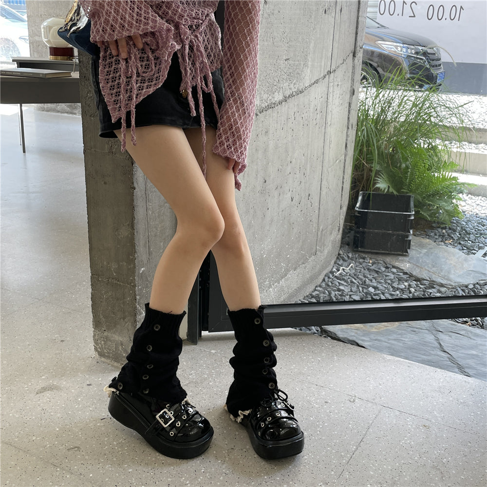 LET ME SEE Button Leg Warmers | Multicolor Knit Leg Covers leg warmmers let me see Black