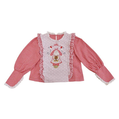 SemenCoicis - Vintage Doll Embroidered Plaid Shirt shirt SemenCoicis Red S