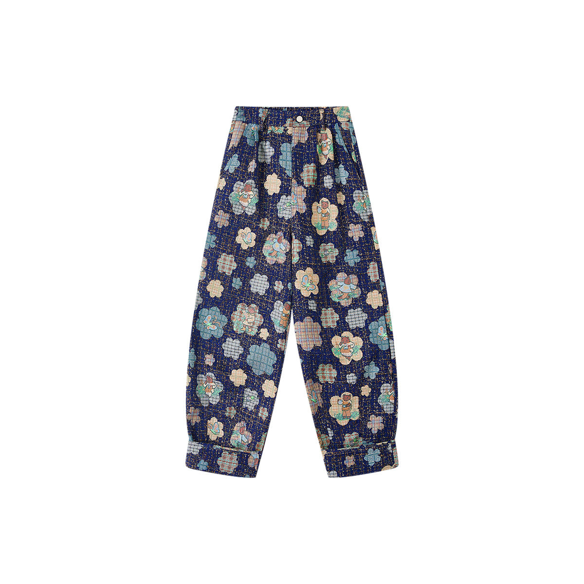 tntntutu - Woven Flower Teddy Illustration Tweed Shirt Jacket Pants Skirt Set set tntntutu Pants S