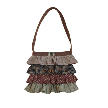 SemenCoicis - Kawaii Vintage Patchwork Plaid & Floral Wool Crossbody Bag bag SemenCoicis Green