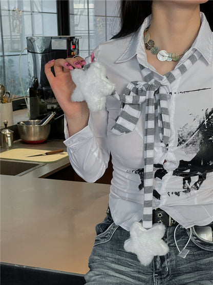 LET ME SEE - Harajuku Punk Striped Skinny Scarf scarf let me see White & Grey