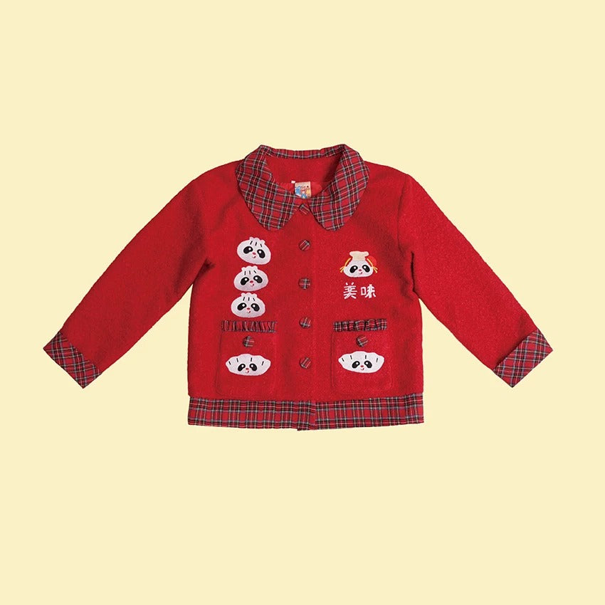 NIKKOU - Embroidered Bouclé Jacket with Peter Pan Collar jacket Nikkou home Red S