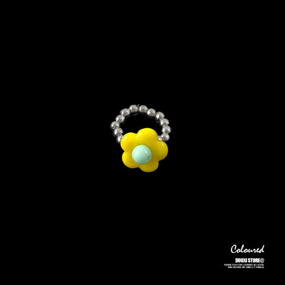 DuoXi - Color Flower Bead Stretch Ring ring DuoXi Yellow Flower Ring