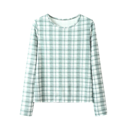 tntntutu - Waffle Knit Printed Long-Sleeve Top shirt tntntutu Grid S