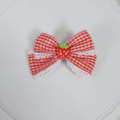 Maojiang Kawaii Plaid Strawberry Bow Clip hair clip maojiang 2
