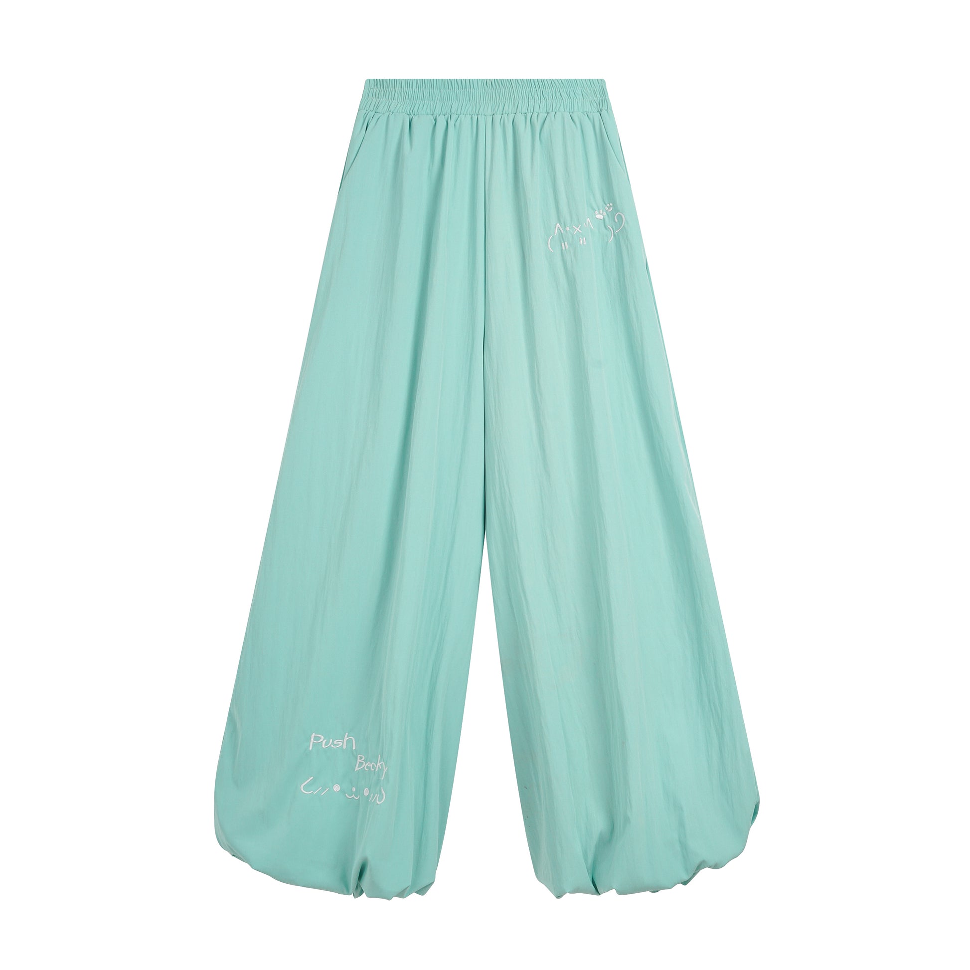 Cute Lin Embroidered Wide-Leg Pants | High-Waisted Kawaii Summer Trousers pants cute lin