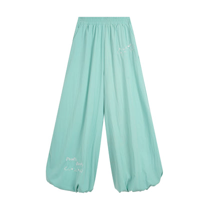 Cute Lin Embroidered Wide-Leg Pants | High-Waisted Kawaii Summer Trousers pants cute lin
