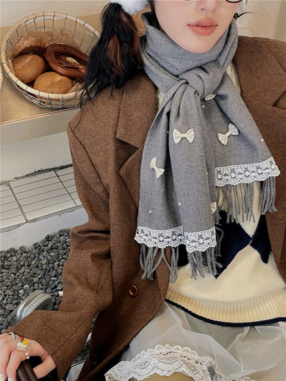 Let Me See - Vintage Lace Fringe Scarf scarf let me see Grey