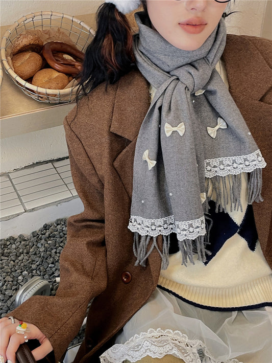 Let Me See - Vintage Lace Fringe Scarf scarf let me see Grey