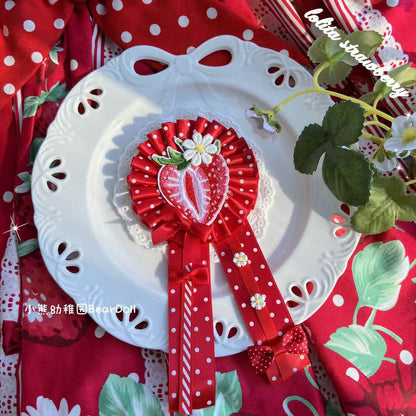 Bear Doll - Kawaii Strawberry Cherry Pin hair clip Bear Doll Red polka dot strawberries