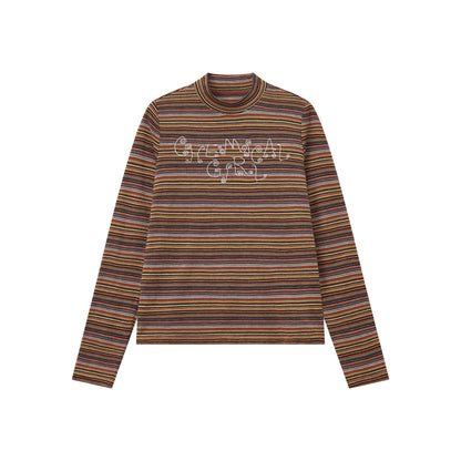 Chemical Girl - Vintage Striped Embroidered Long Sleeve T-Shirt shirt chemical girl Orange S