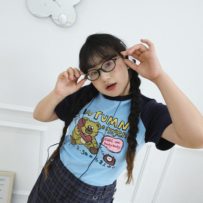 Autumn Oxygen - Kawaii Bear Raglan T-Shirt tee Autumn Oxygen Blue S
