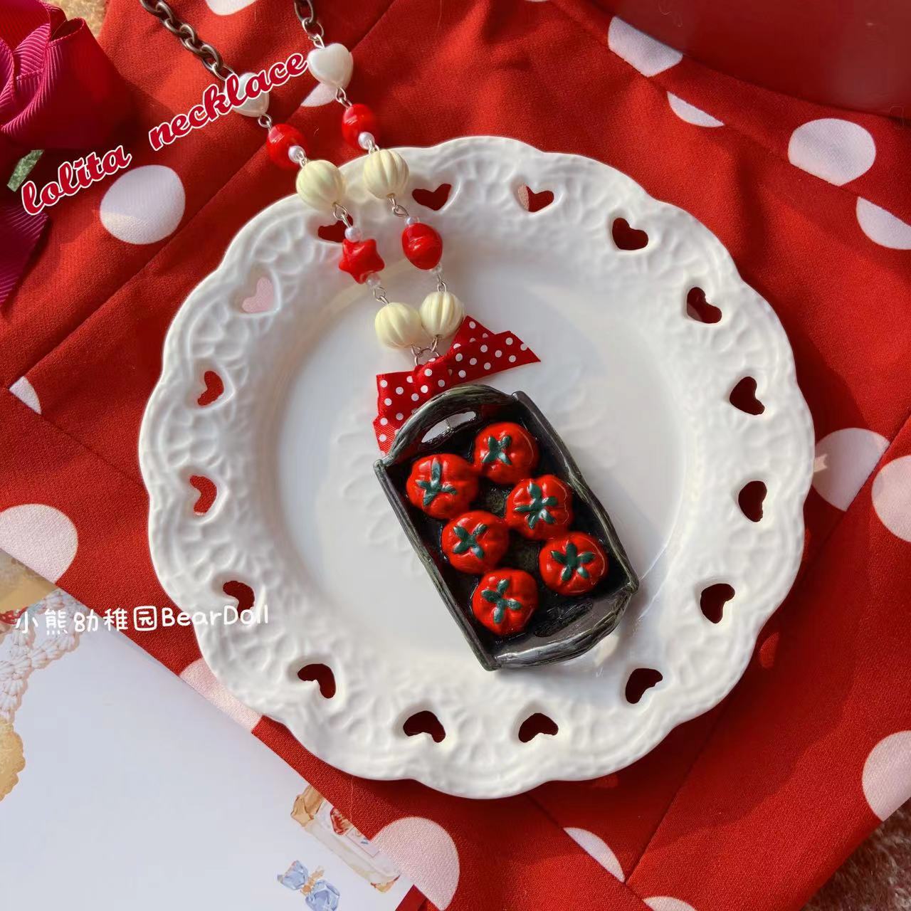 Bear Doll - Decora Kei Beaded Cake Necklace necklace Bear Doll Tomato