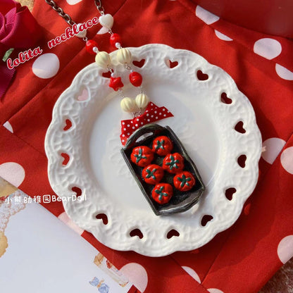 Bear Doll - Decora Kei Beaded Cake Necklace necklace Bear Doll Tomato