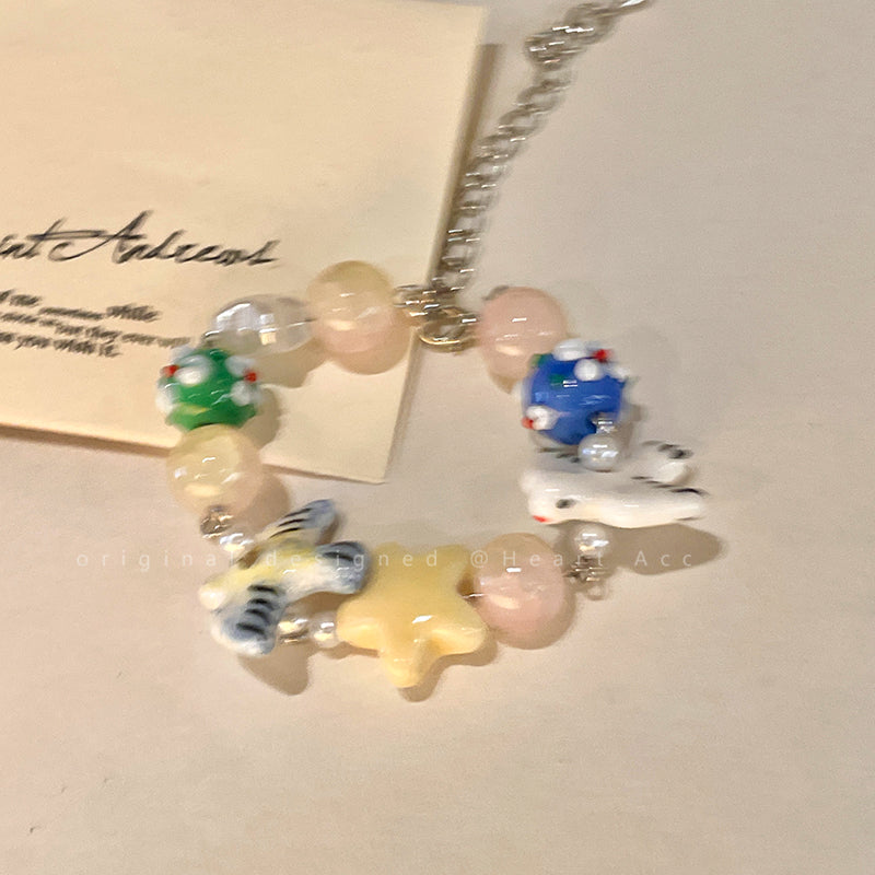 Decora Kei – Ceramic Butterfly Beaded Bracelet bracelet Flipped Bird Bracelet - 1pc