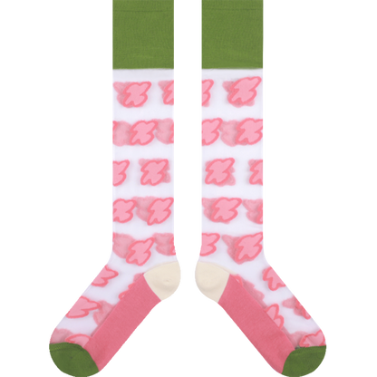 TaoLeSi - Decora Kei Sheer Calf Socks sock TaoLeSi Transparent Base + Full Pink Flowers
