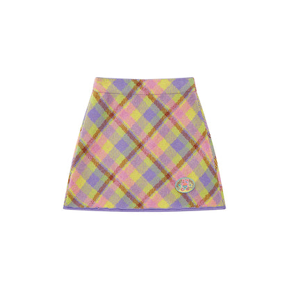 tntntutu - Two-Tone Plaid Knit Mini Skirt Kawaii Vintage skirt tntntutu Pink S