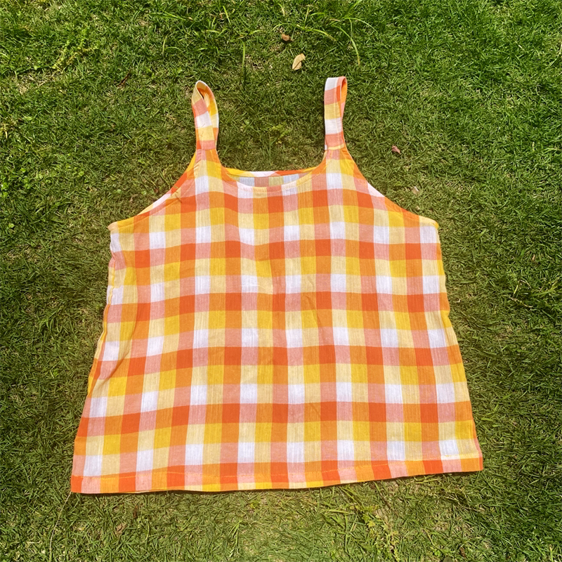 Toothshop - Sweet Orange Plaid Cami Top & Skirt Set set toothshop Top