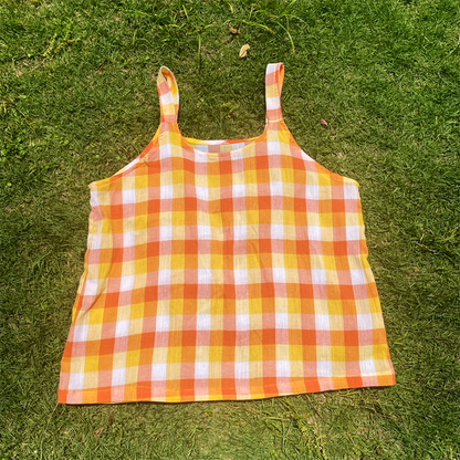 Toothshop - Sweet Orange Plaid Cami Top & Skirt Set set toothshop Top
