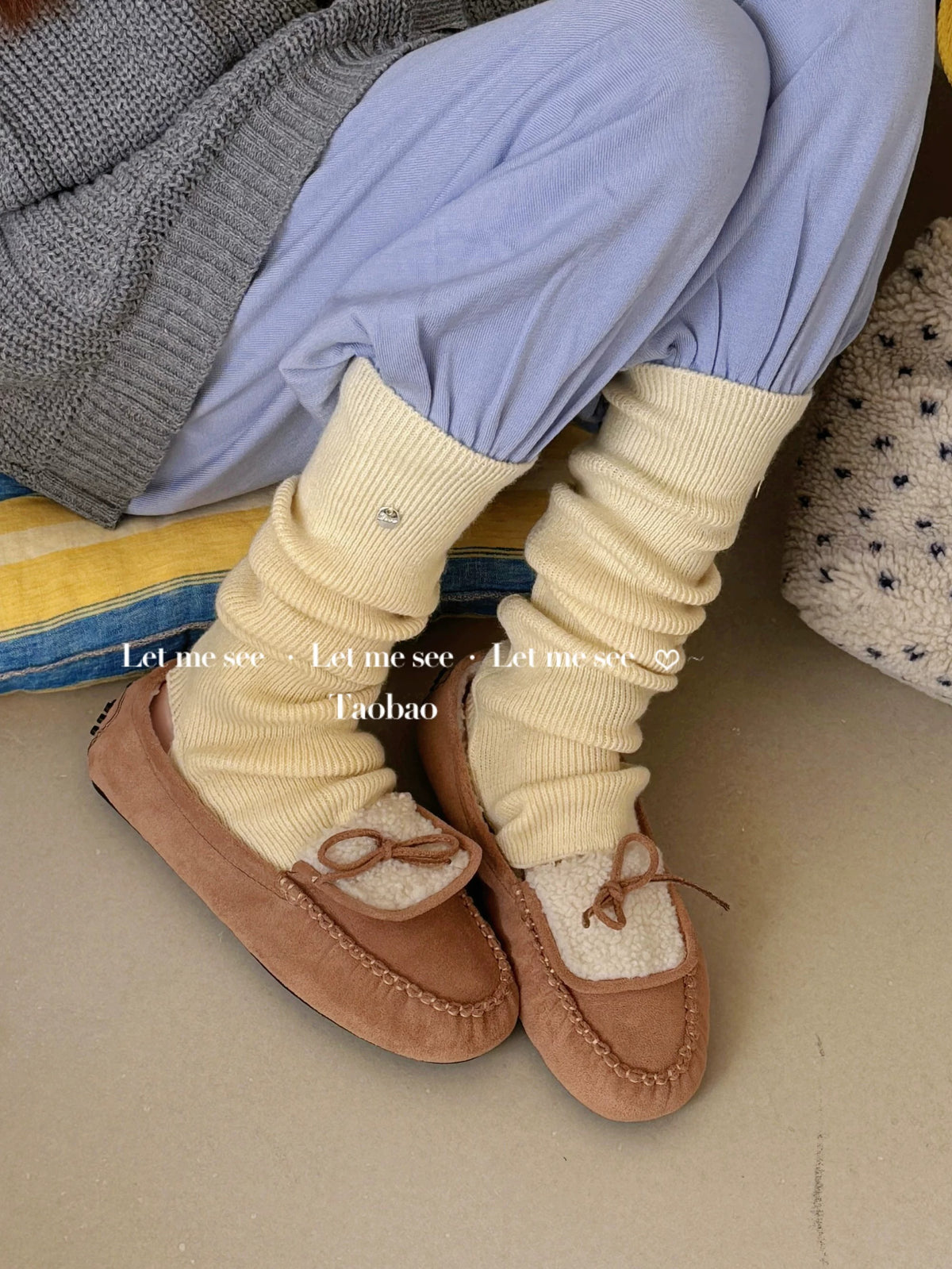 LET ME SEE - Solid Color Wool-Blend Slouch Leg Warmers socks let me see Cream