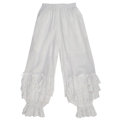 Daytoday Everyday Institute - Kawaii Layered Lace Bow Bubble Pants pants daytoday everyday institute White S