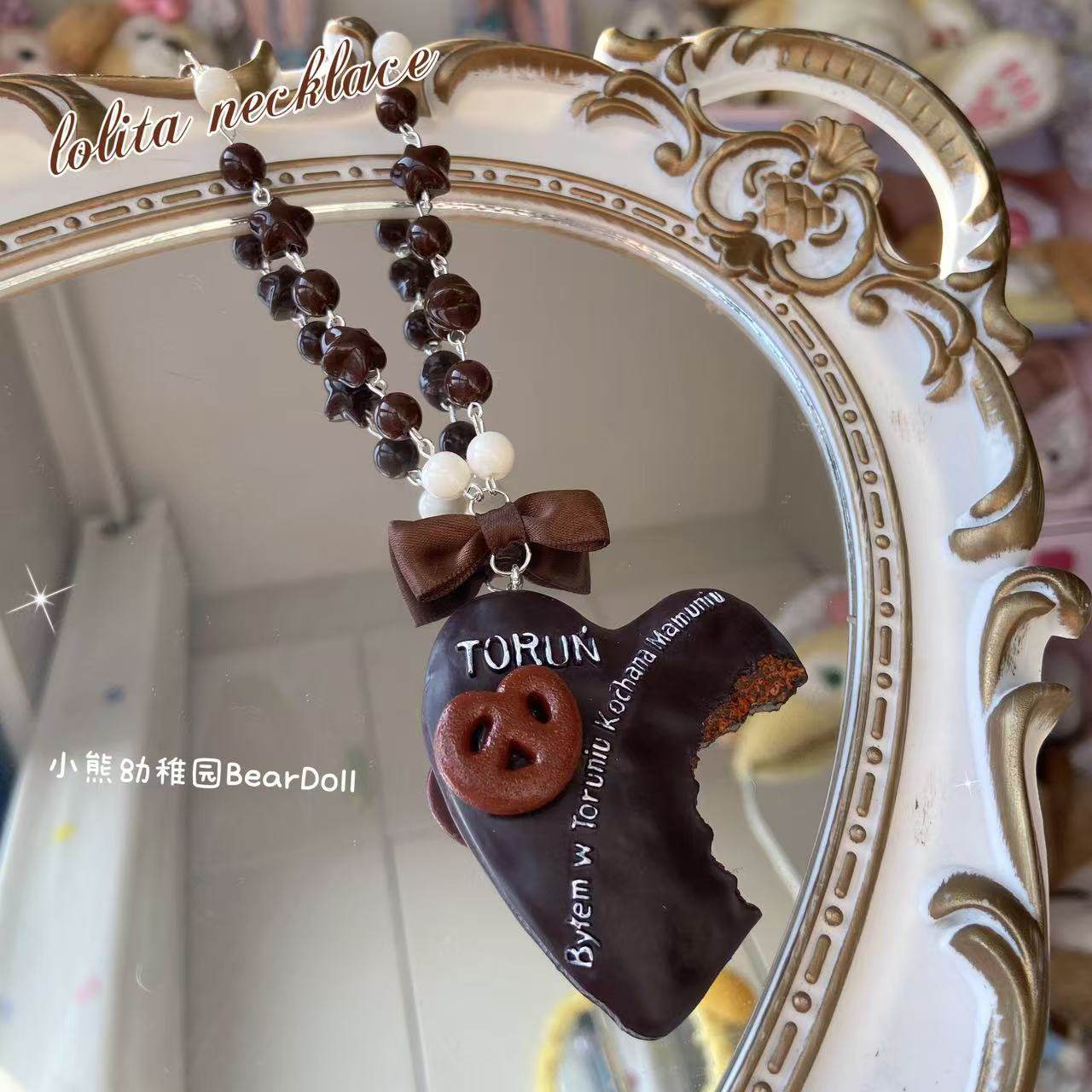 Bear Doll - Kawaii Chocolate Coffee Bread Necklace necklace Bear Doll A bite of heart-shaped pastry