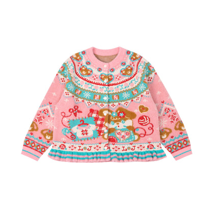 Lutra Jump - Decora Fair Isle Knit Cardigan cardigan Lutra Jump Pink S