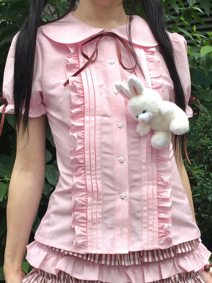 MAMAWEI - Kawaii Printed Blouse & Cake Skirt-Pants set MAMAWEI Pink Blouse S