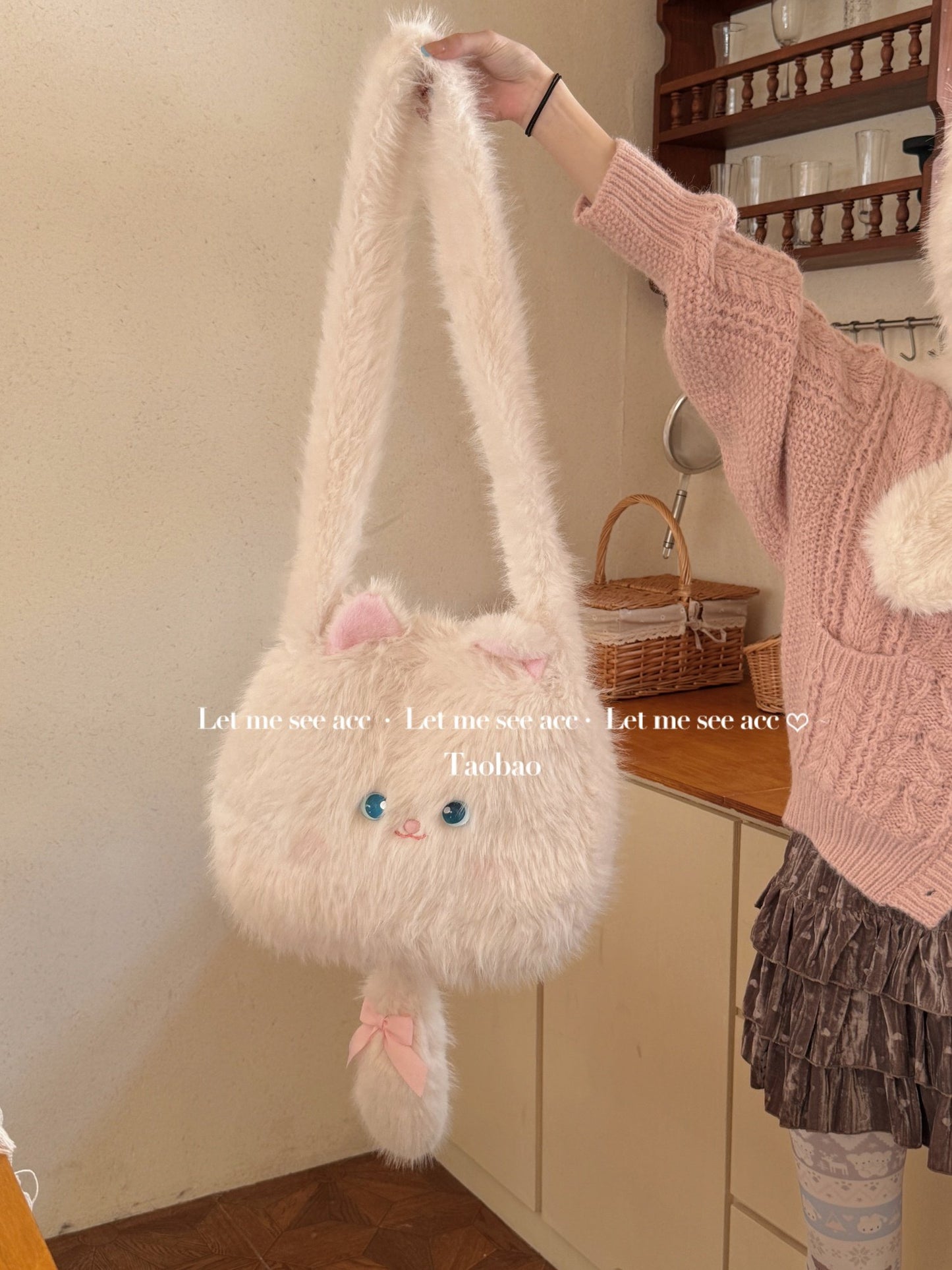 LET ME SEE - Cute Cat Plush Winter Hat & Scarf Set set let me see Bag