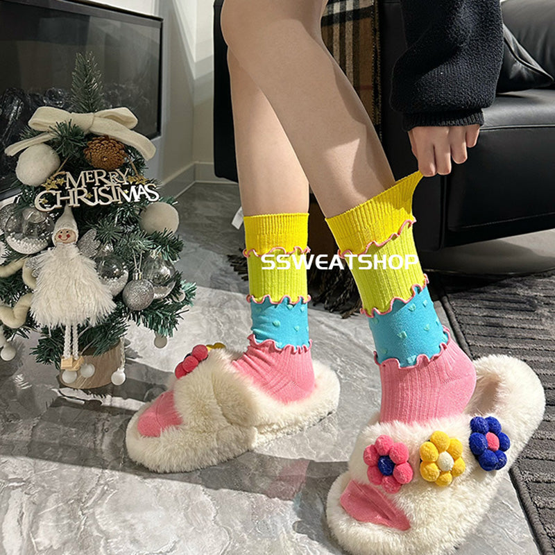 SSWEAT Dopamine Patchwork Dot Socks | Layered Decora Kei Socks socks SSWEAT Yellow