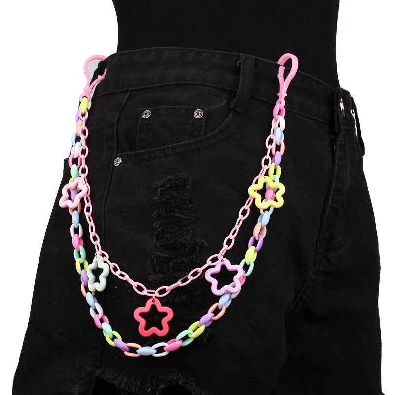 Dopamine Color Star Chain Pants Chain chain really cute Colorful Star Double-layer Chain